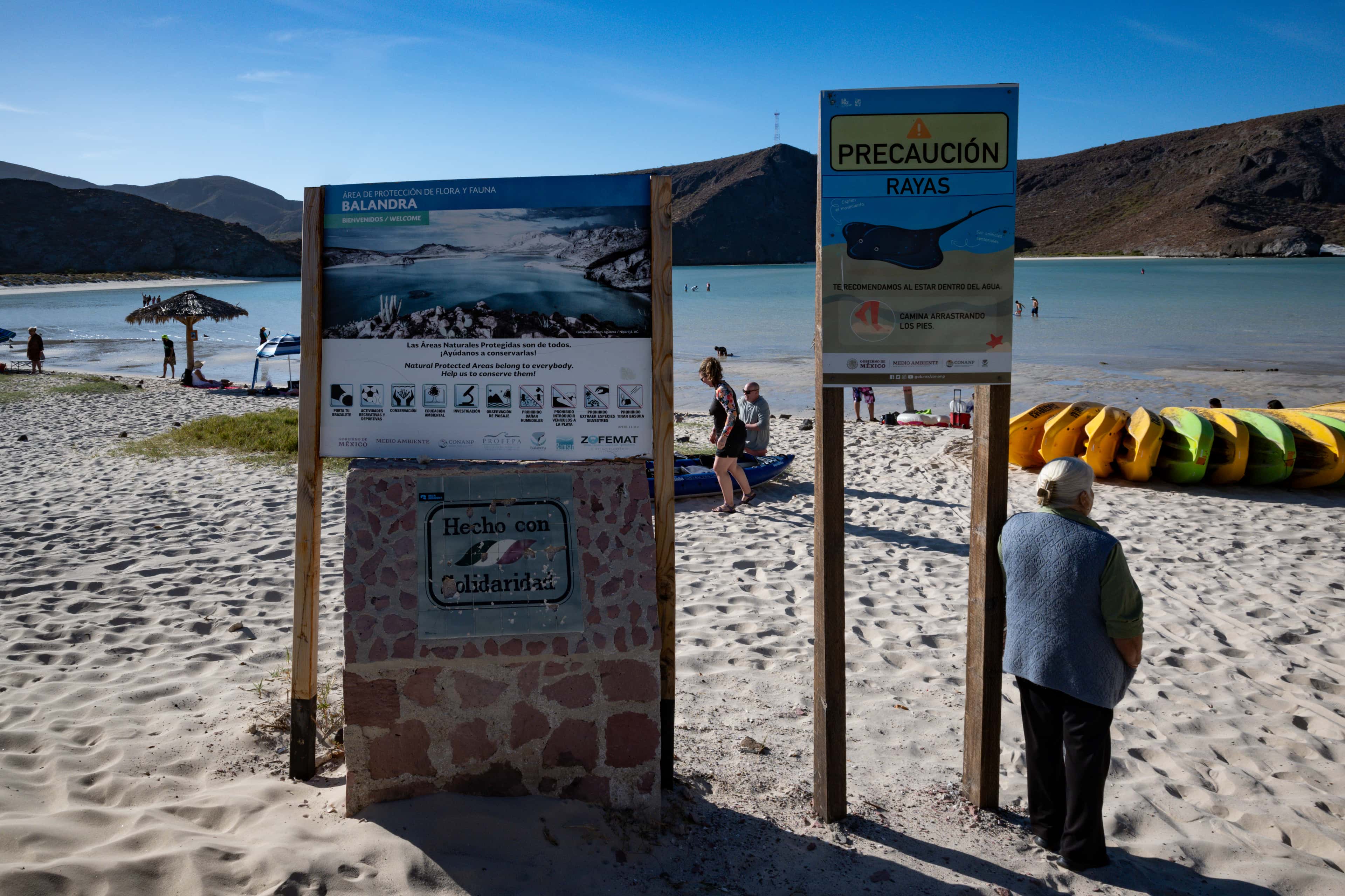 Balandra Beach: white sand and clear shallows in the bay