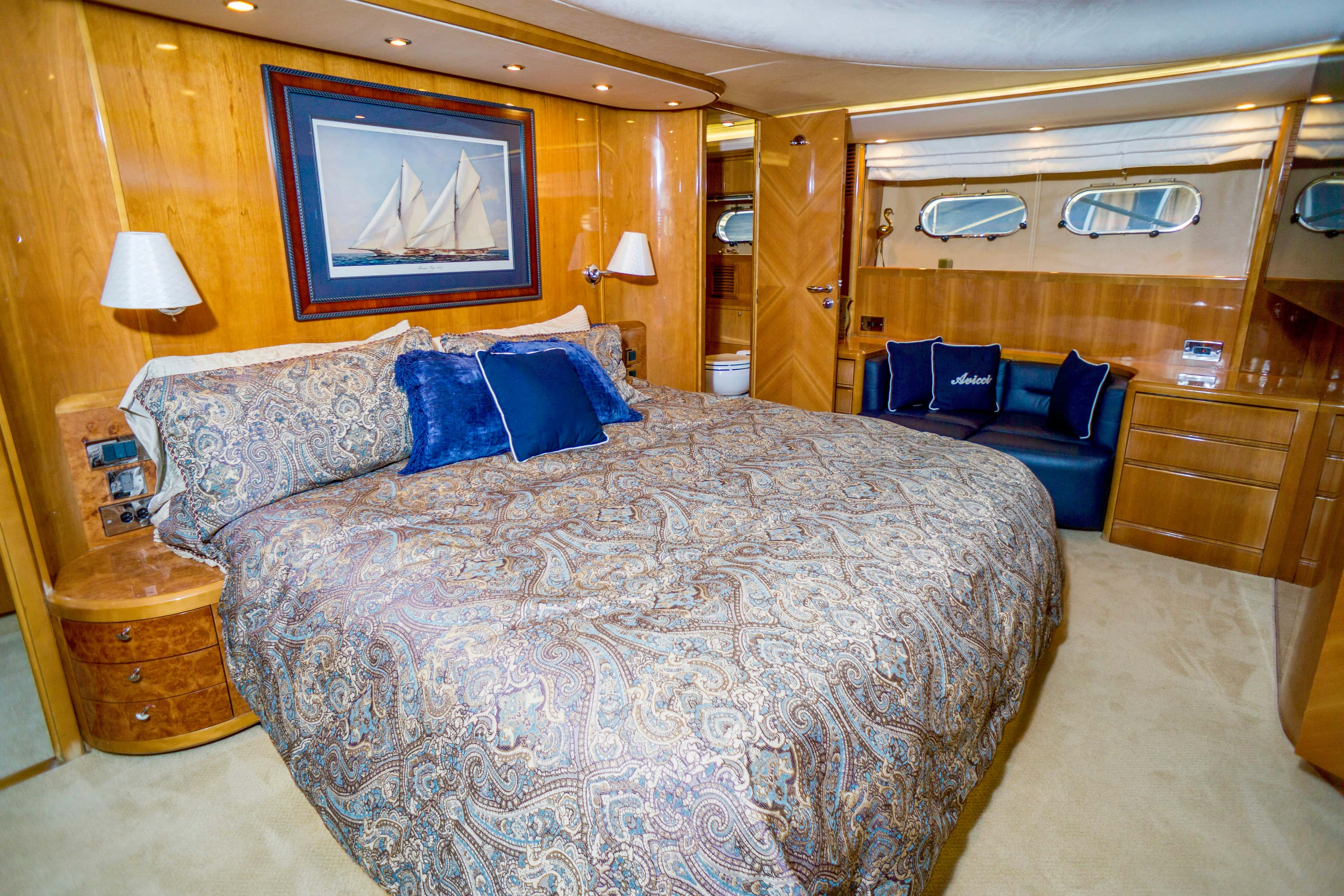 Guest cabin with a sofa and embroidered cushion